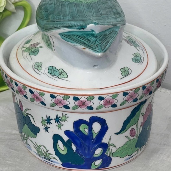 Vintage Duck Bird Oval Covered‎ Casserole Dish Tureen Chinese Export Asian Lotus - Picture 3 of 11